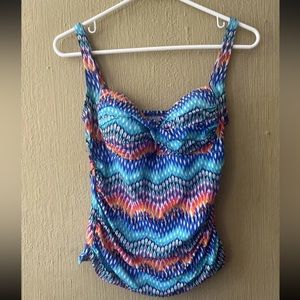 La Blanca Twist Tankini Swim Top Sz 8 Blue Orange Adjustable Straps S M